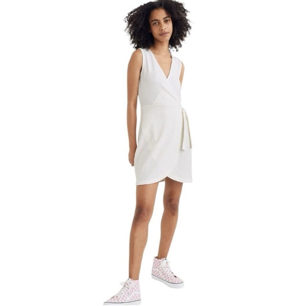 Madewell Women's Ivory Wrap Tie Tank Dress Size M Sleeveless V-Neck